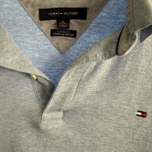 Tommy Hilfiger Men's Heather Light Blue Polo with Flag Logo